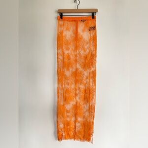 Michael Costello x Revolve Bright Orange Lace Maxi Skirt Sheer Floral Size S